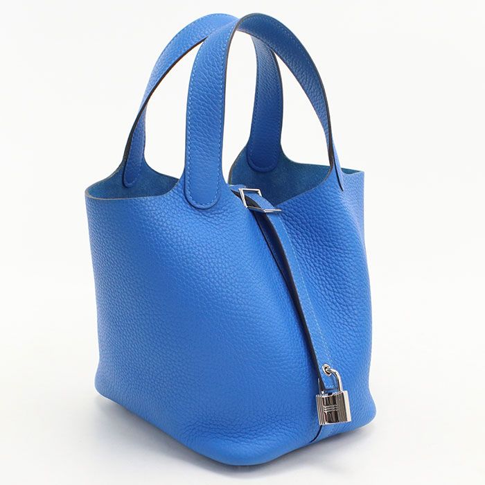 Hermes Picotin Lock PM Handbag Taurillon Clemence Blue Zanzibar