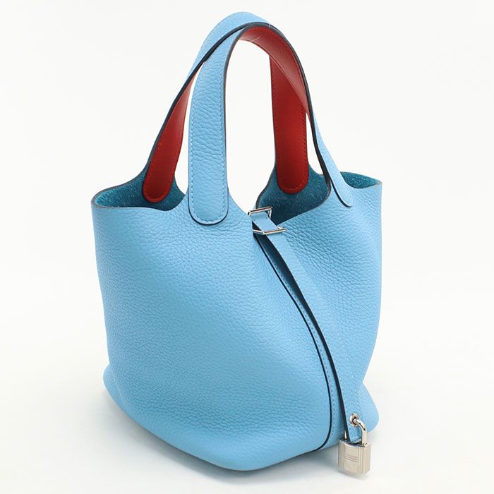 Hermes Picotin Lock Eclat PM Handbag Taurillon Clemence Blue Nord