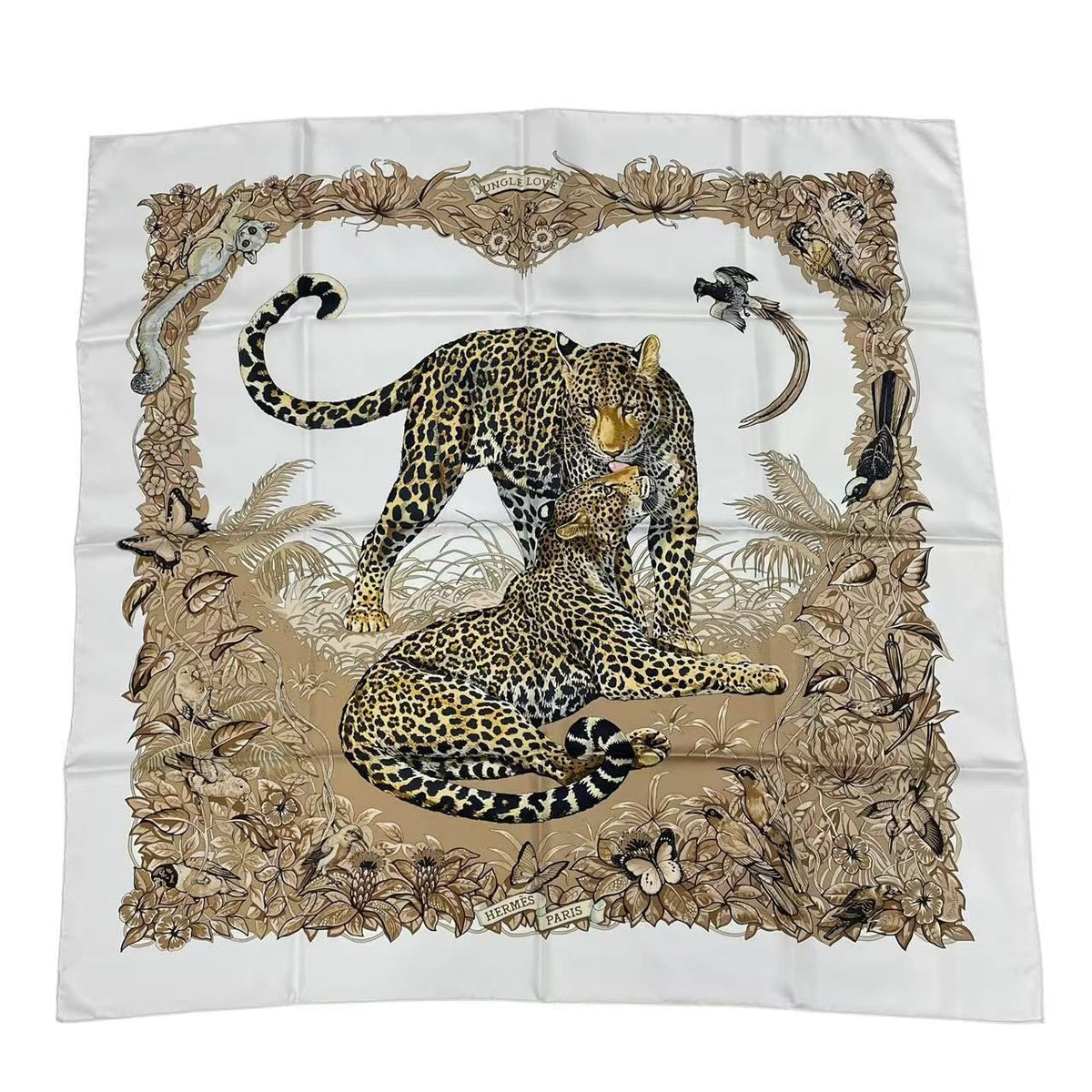 Hermes Jungle Love Carre 90 Silk Scarf Beige — view 2
