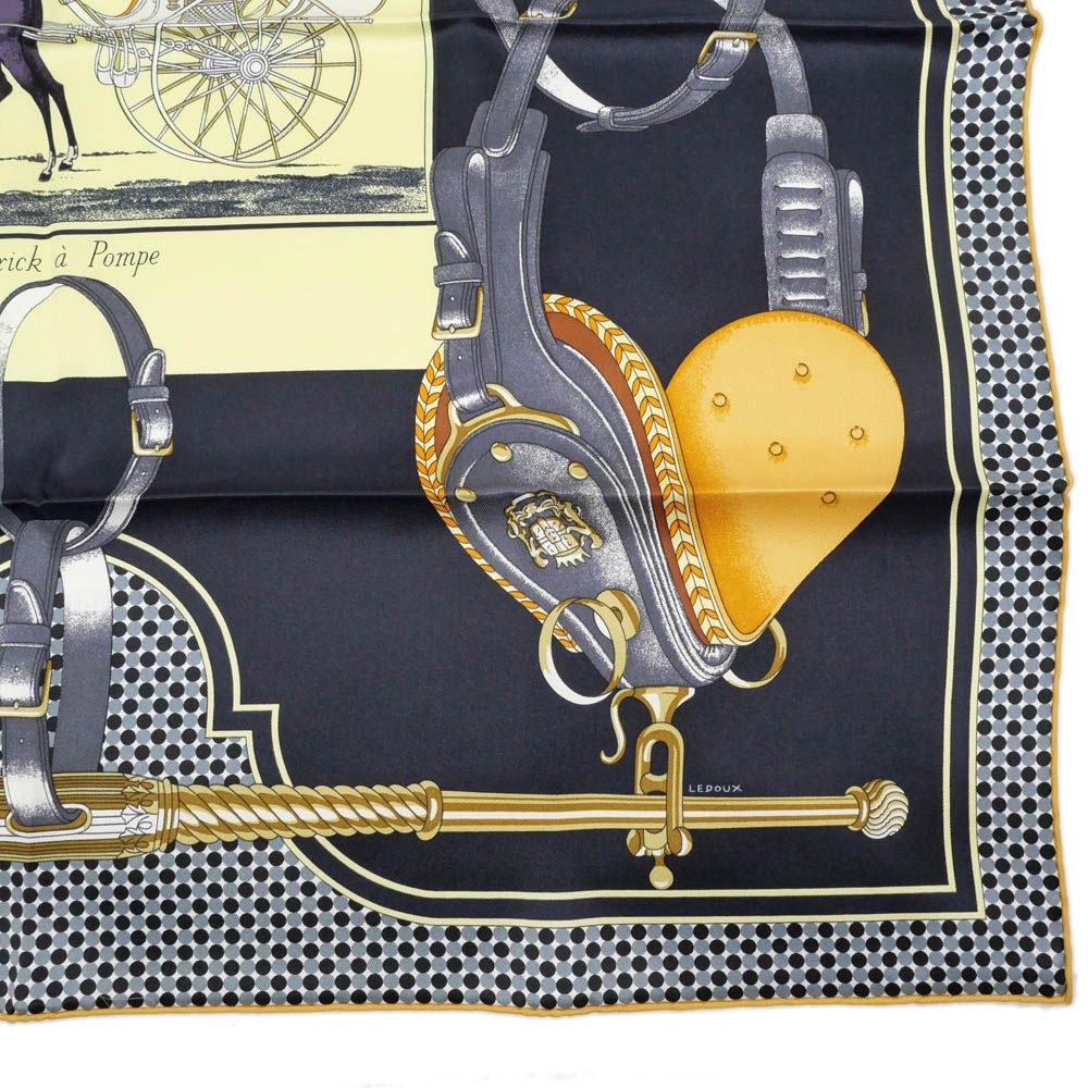 Hermes Carre 70 Carrick Pompe 02 Yellow Navy Scarf Silk — view 6