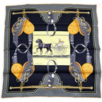 Hermes Carre 70 Carrick Pompe 02 Yellow Navy Scarf Silk