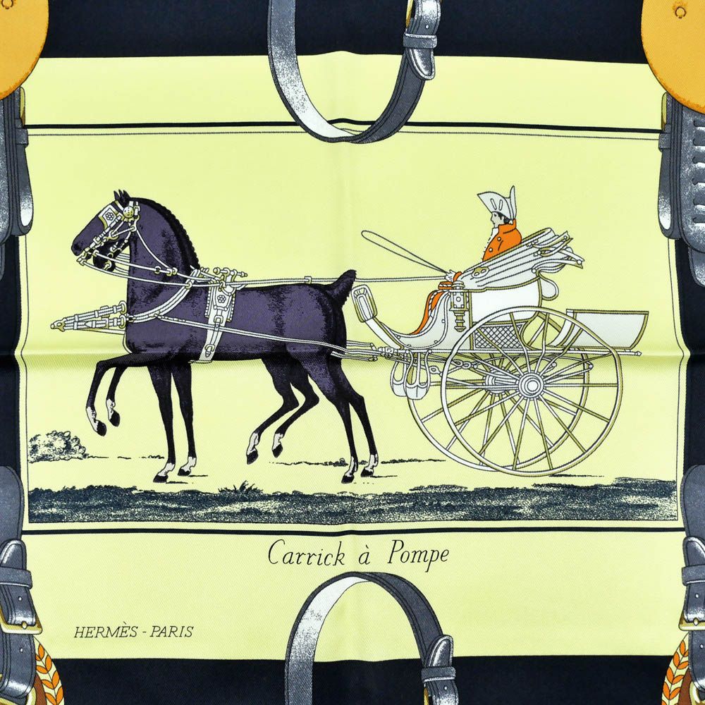 Hermes Carre 70 Carrick Pompe 02 Yellow Navy Scarf Silk — view 7