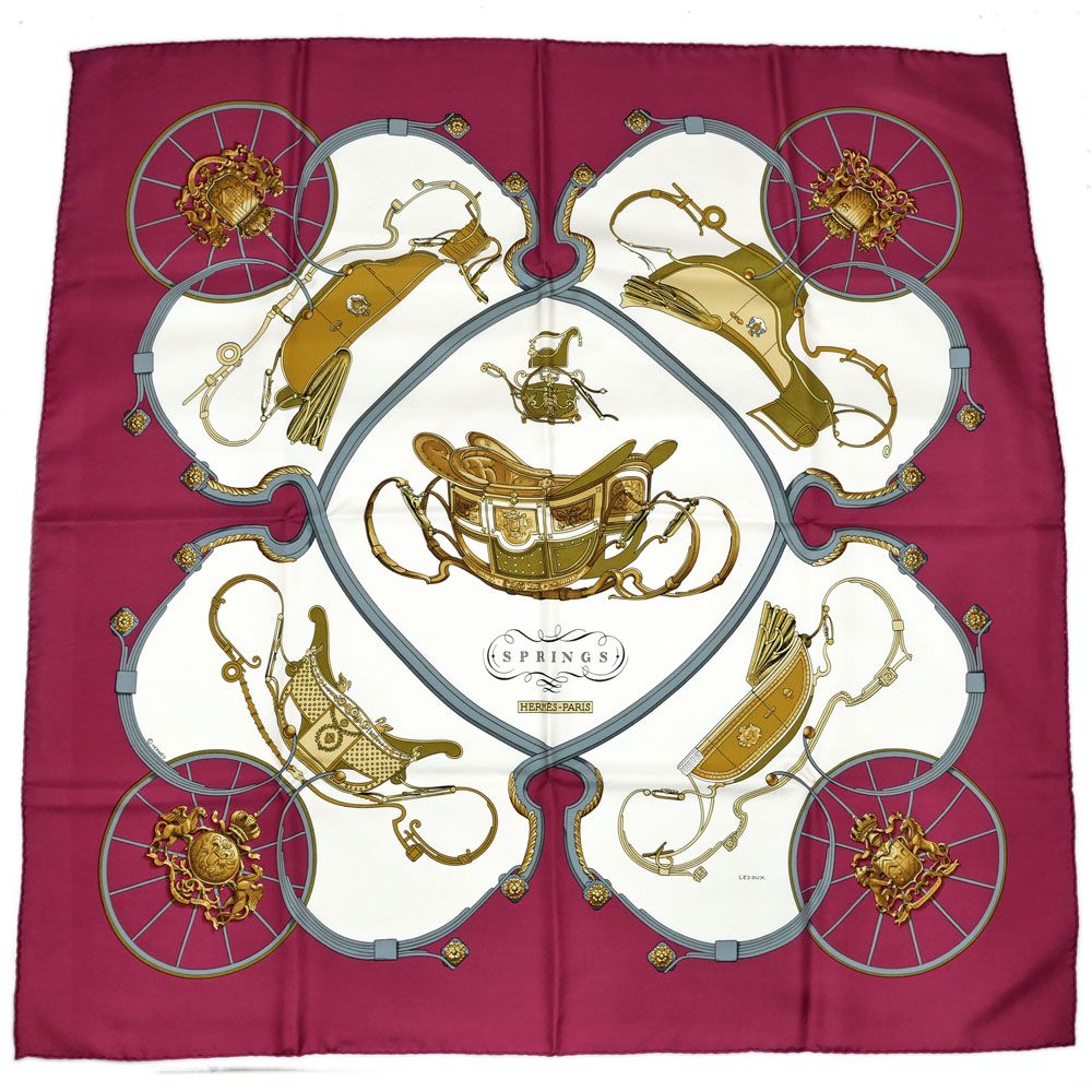 Hermes Carre 90 Spring Red White Carriage Scarf Silk