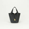 Hermes Picotin Lock PM 18 Tote Bag Taurillon Clemence Noir Black Gold