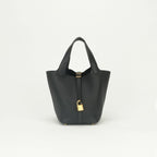 Hermes Picotin Lock PM 18 Tote Bag Taurillon Clemence Noir Black Gold