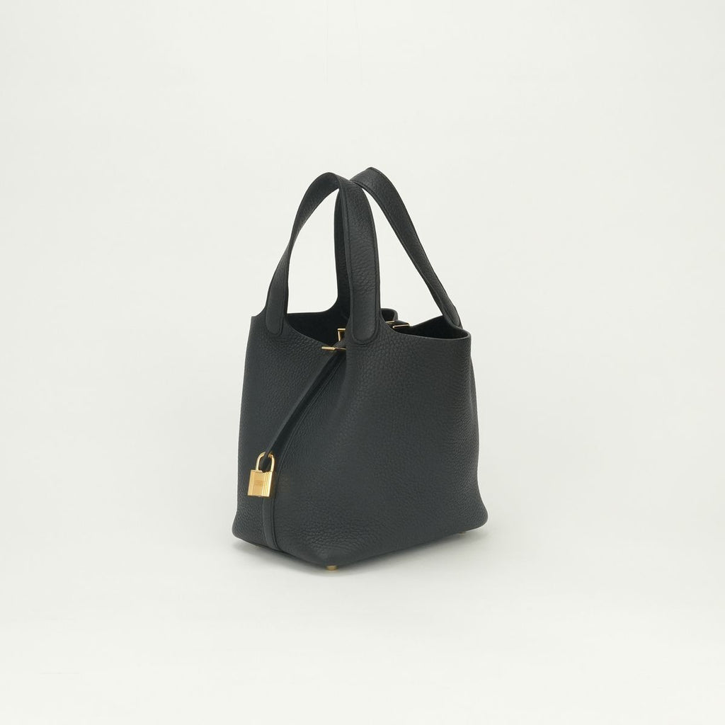 Hermes Picotin Lock PM 18 Tote Bag Taurillon Clemence Noir Black Gold — view 2