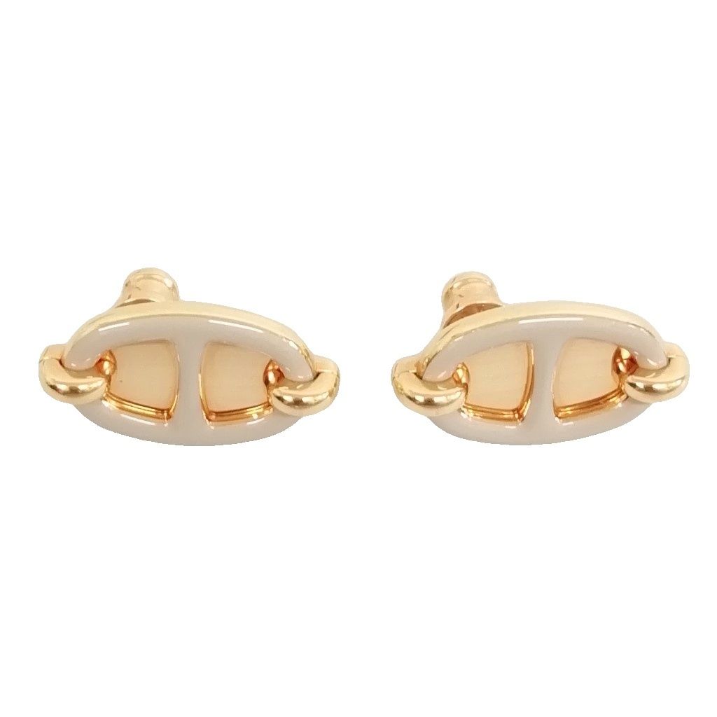 Hermes Mini Maillon Brown Glace Gold Plated Lacquer Earrings Chaine D'ancre — view 2