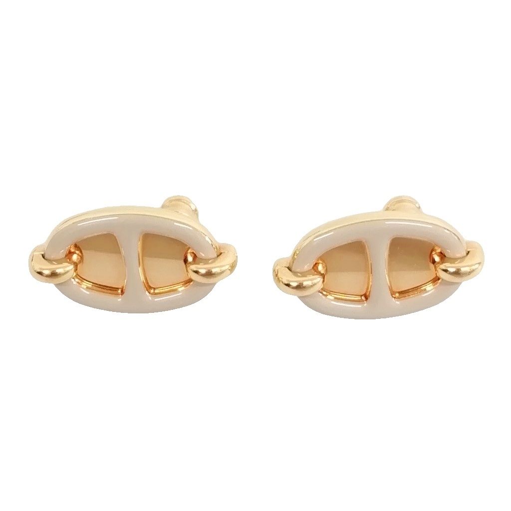 Hermes Mini Maillon Brown Glace Gold Plated Lacquer Earrings Chaine D'ancre — view 3