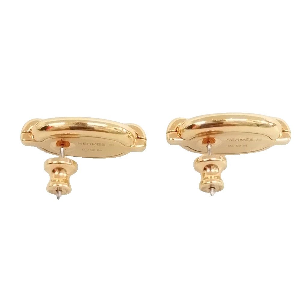 Hermes Mini Maillon Brown Glace Gold Plated Lacquer Earrings Chaine D'ancre — view 4