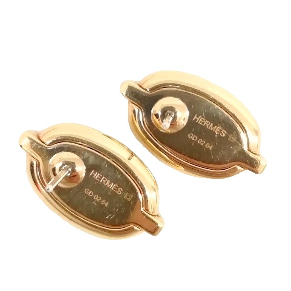 Hermes Mini Maillon Brown Glace Gold Plated Lacquer Earrings Chaine D'ancre — view 7