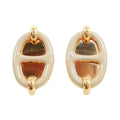 Hermes Mini Maillon Brown Glace Gold Plated Lacquer Earrings Chaine D'ancre