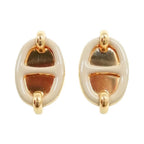 Hermes Mini Maillon Brown Glace Gold Plated Lacquer Earrings Chaine D'ancre