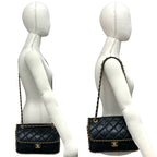 Chanel Quilted CC Logo Vintage Calf Leather Shoulder Bag Black — view 2