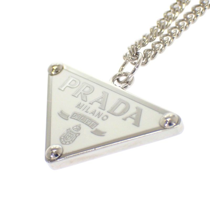 Prada Enamel Metal Necklace Silver White — view 5