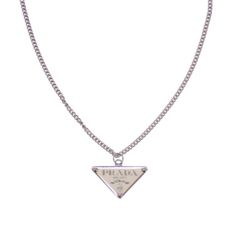 Prada Enamel Metal Necklace Silver White