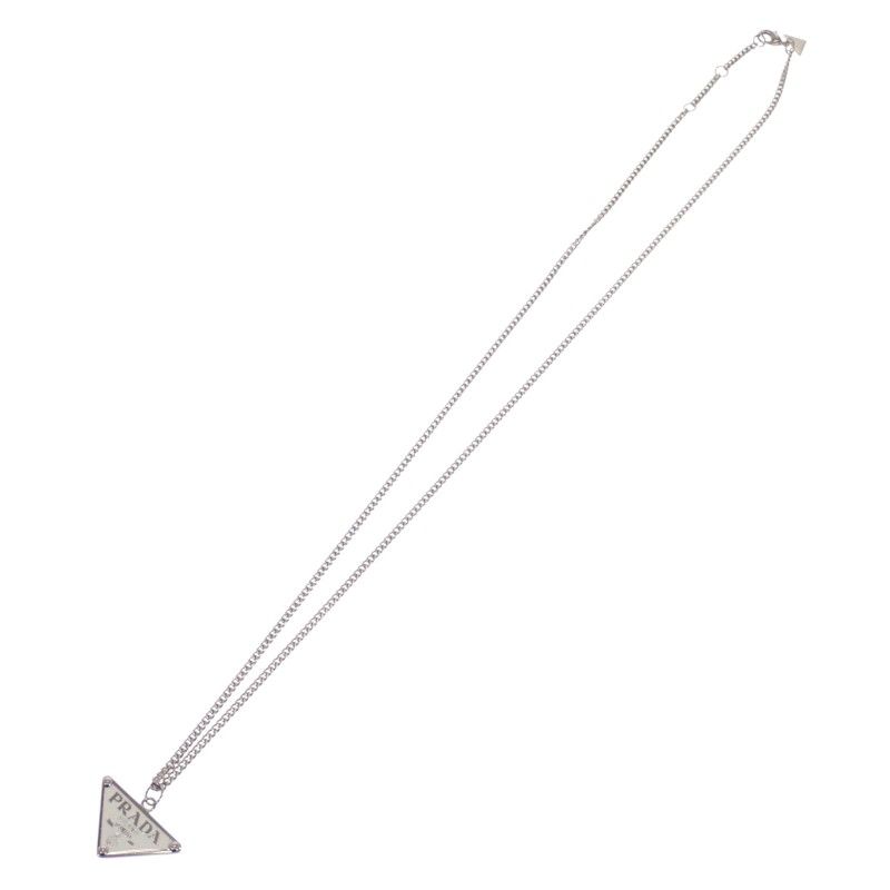 Prada Enamel Metal Necklace Silver White — view 6