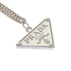 Prada Enamel Metal Necklace Silver White — view 4