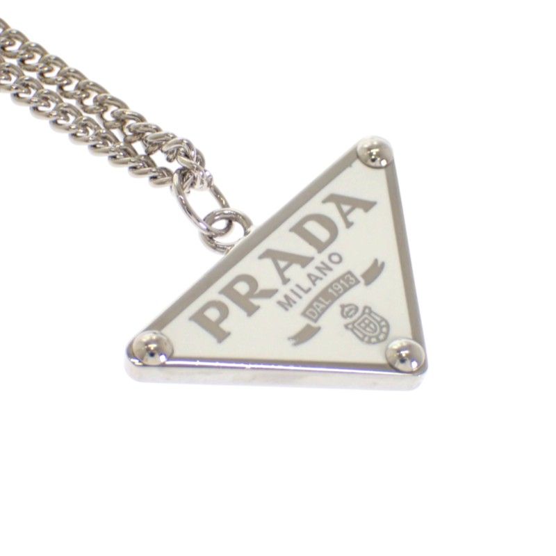 Prada Enamel Metal Necklace Silver White — view 4
