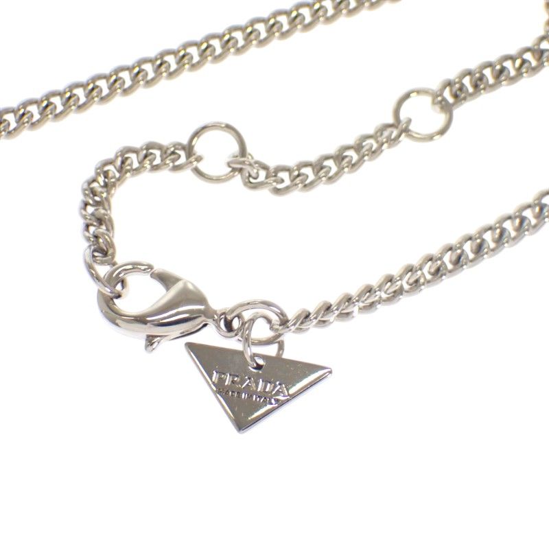 Prada Enamel Metal Necklace Silver White — view 7