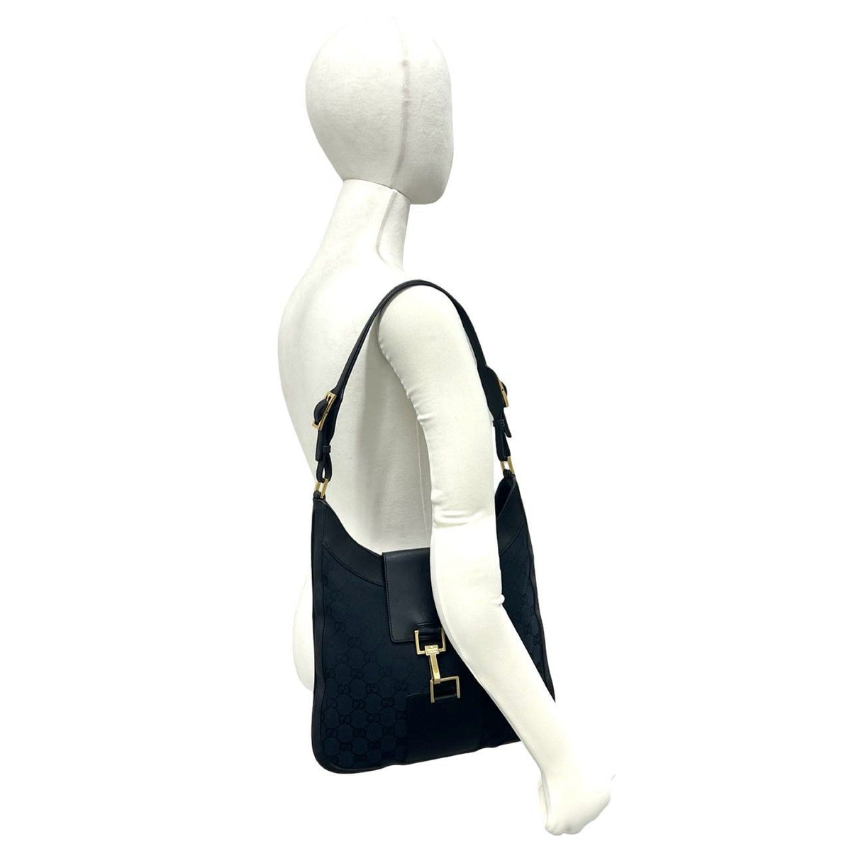 Gucci Jackie GG Pattern Canvas Leather Shoulder Bag Black — view 2