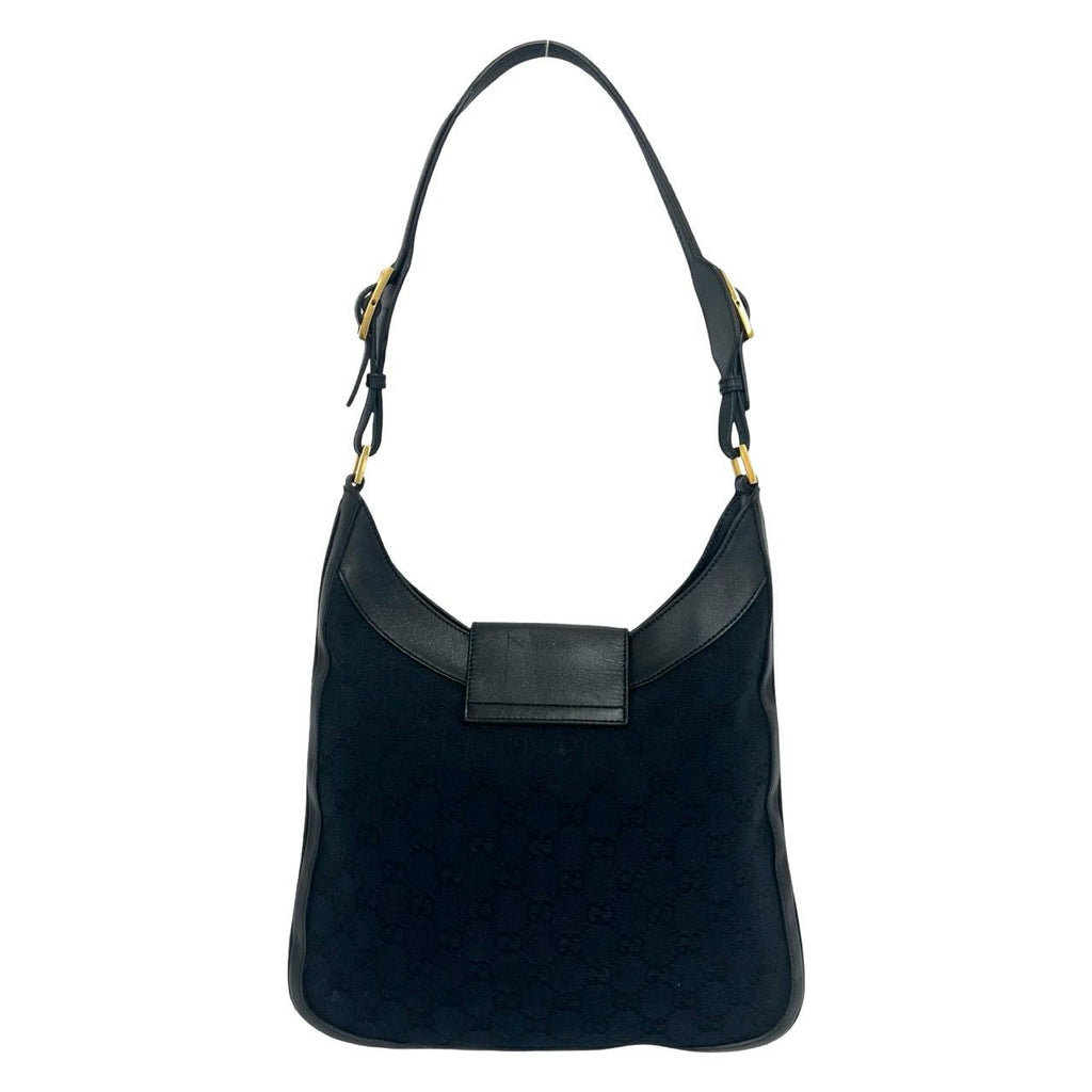 Gucci Jackie GG Pattern Canvas Leather Shoulder Bag Black — view 3