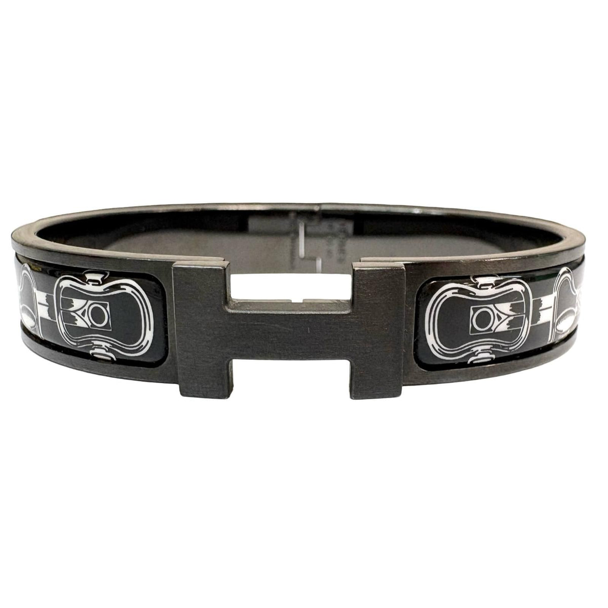 Hermes Clic Clac PM Metallic Black White So Bangle Bracelet
