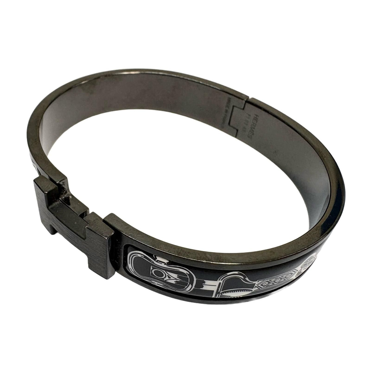 Hermes Clic Clac PM Metallic Black White So Bangle Bracelet — view 2