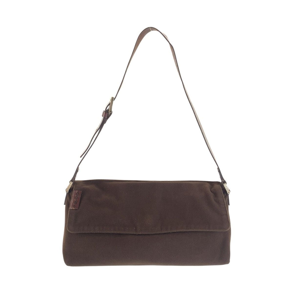 Fendi Brown Silver Fabric Leather Shoulder Bag