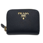 Prada 1 268 Coin Purse Leather Wallet Black Gold
