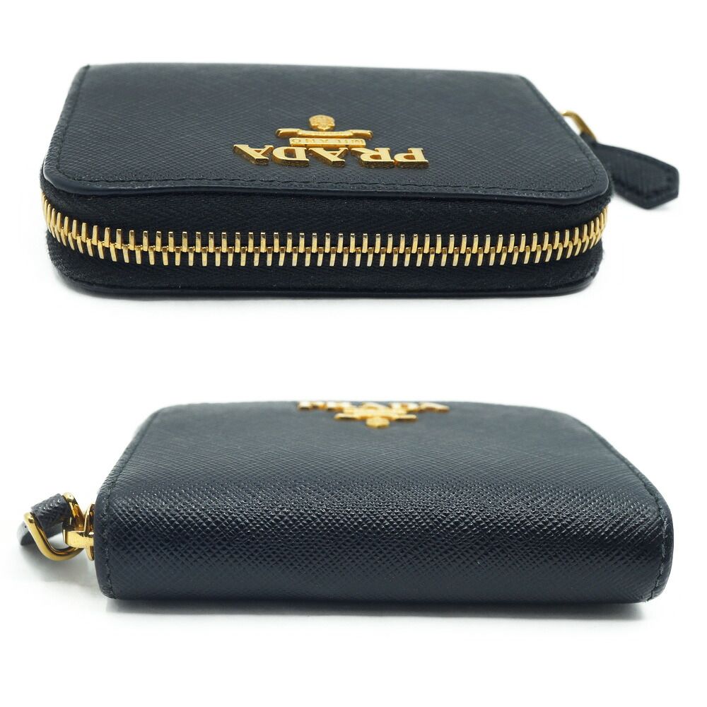Prada 1 268 Coin Purse Leather Wallet Black Gold — view 3