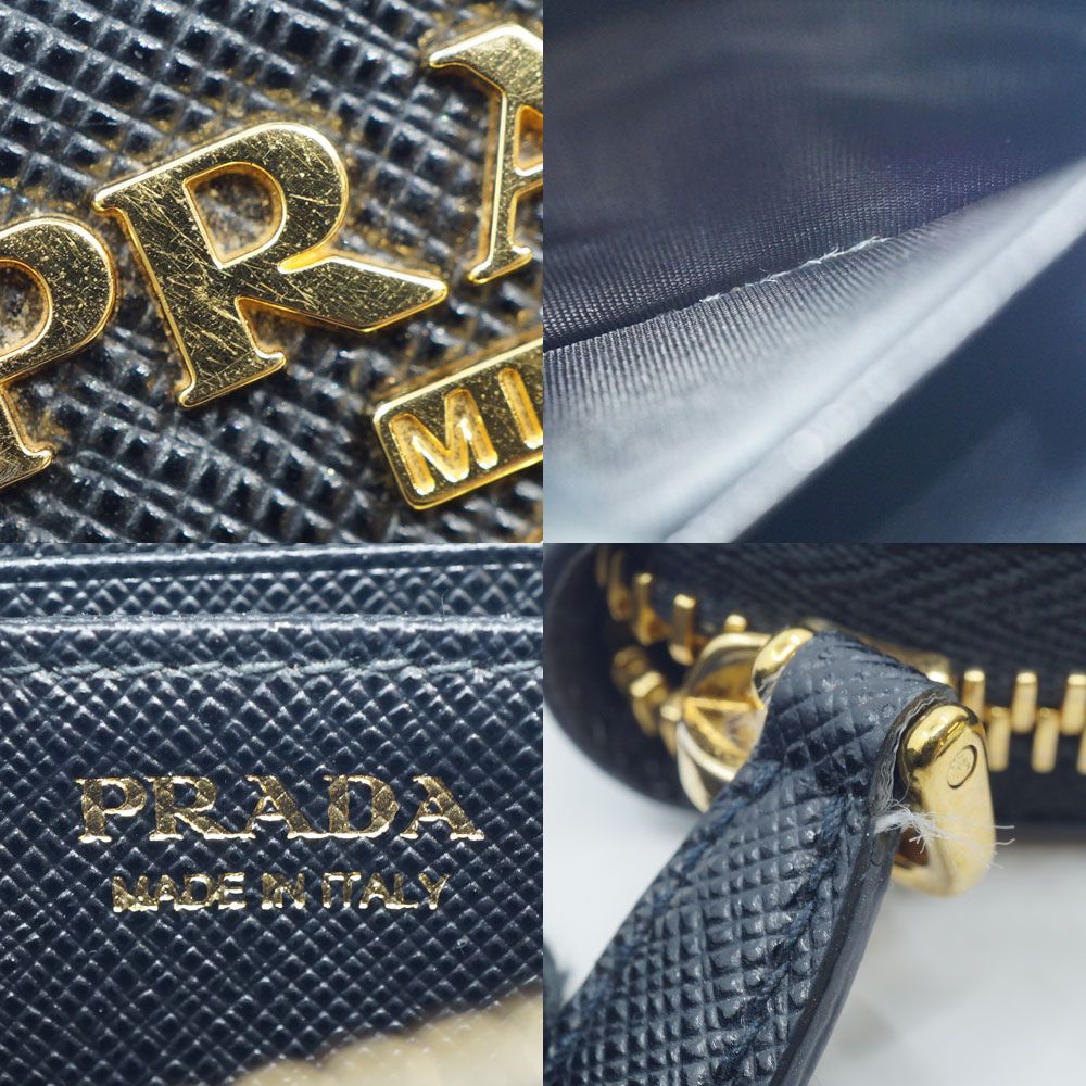 Prada 1 268 Coin Purse Leather Wallet Black Gold — view 8