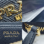 Prada 1 268 Coin Purse Leather Wallet Black Gold — view 8