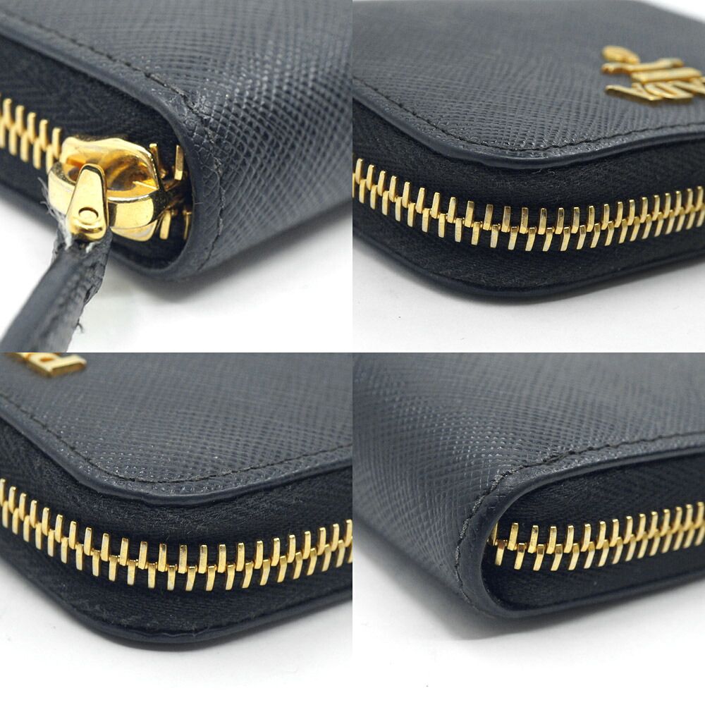 Prada 1 268 Coin Purse Leather Wallet Black Gold — view 4