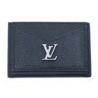 Louis Vuitton Card Case Lockme Leather Black Silver