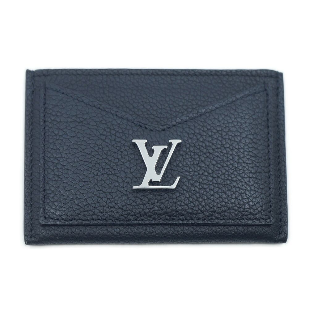 Louis Vuitton Card Case Lockme Leather Black Silver