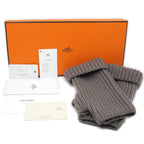Hermes Gloves Fingerless Knit Cashmere Mohair Polyester Polyurethane Brown Gray — view 7