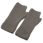 Hermes Gloves Fingerless Knit Cashmere Mohair Polyester Polyurethane Brown Gray — view 3