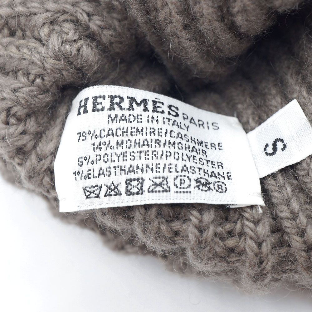 Hermes Gloves Fingerless Knit Cashmere Mohair Polyester Polyurethane Brown Gray — view 4