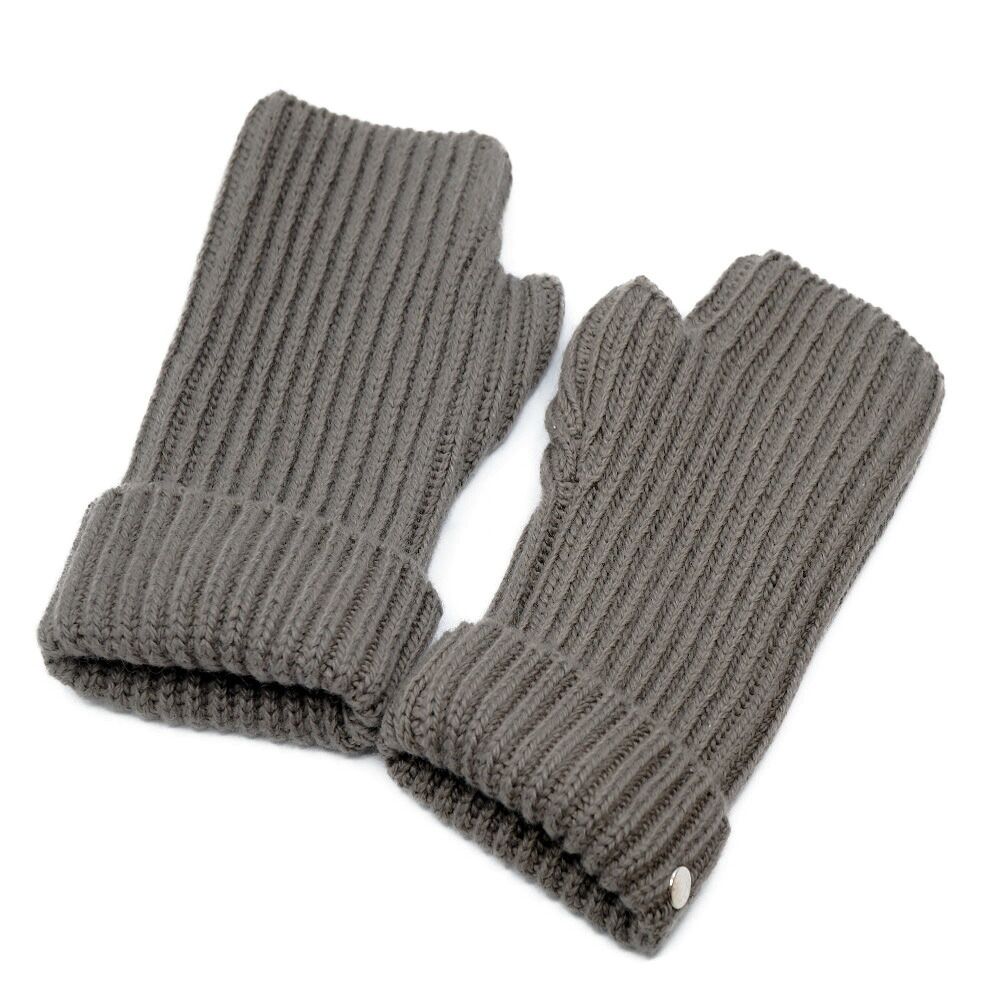 Hermes Gloves Fingerless Knit Cashmere Mohair Polyester Polyurethane Brown Gray