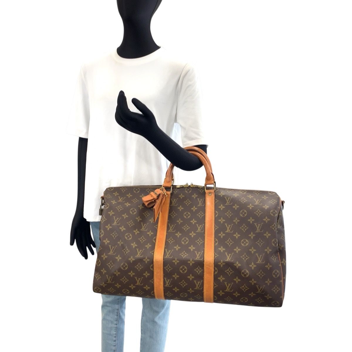 Louis Vuitton Monogram Keepall Bandouliere 50 Brown Leather Boston Bag — view 8