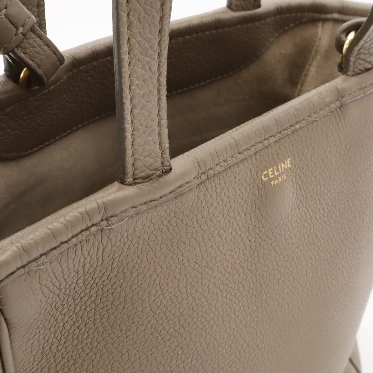 Celine Small Fold Cabas Tote 2-Way Shoulder Bag Leather Greige Gold — view 8