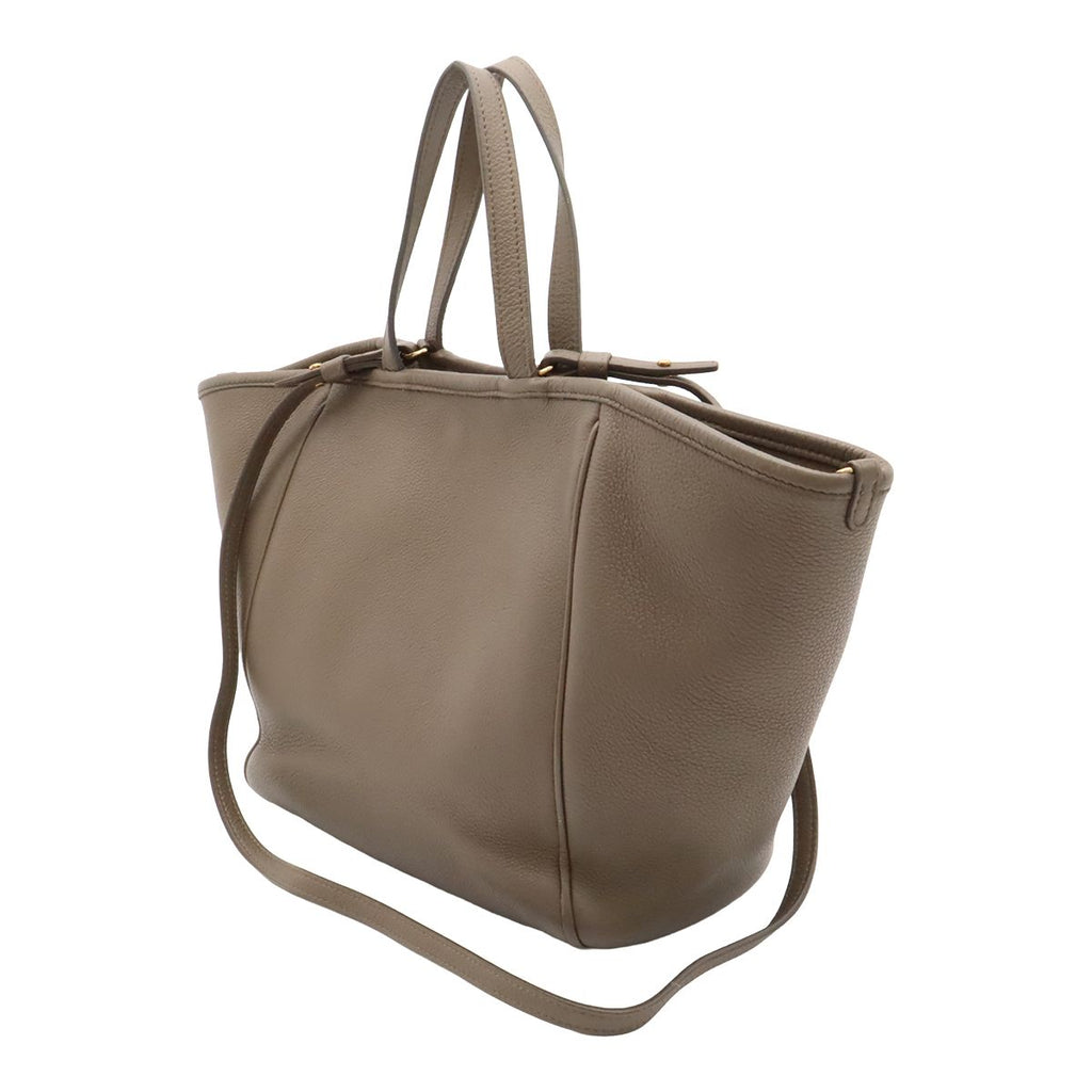 Celine Small Fold Cabas Tote 2-Way Shoulder Bag Leather Greige Gold — view 2