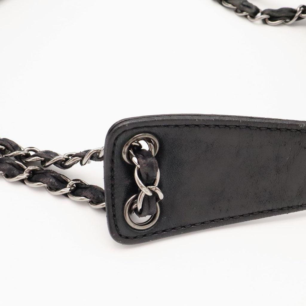 Chanel Logo Chain Shoulder Bag Leather Black Silver — view 4