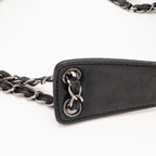 Chanel Logo Chain Shoulder Bag Leather Black Silver — view 4