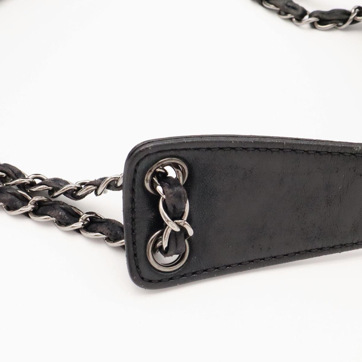 Chanel Logo Chain Shoulder Bag Leather Black Silver — view 4