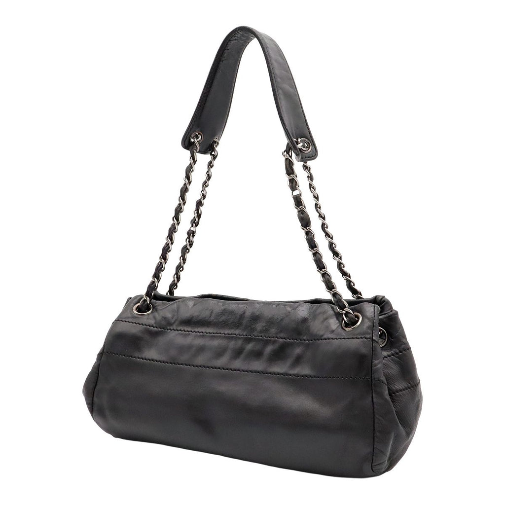 Chanel Logo Chain Shoulder Bag Leather Black Silver — view 2