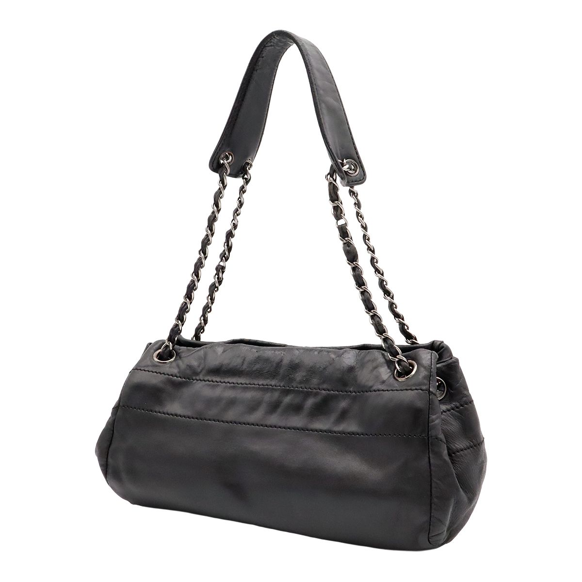 Chanel Logo Chain Shoulder Bag Leather Black Silver — view 2