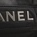 Chanel Logo Chain Shoulder Bag Leather Black Silver — view 5