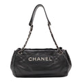 Chanel Logo Chain Shoulder Bag Leather Black Silver