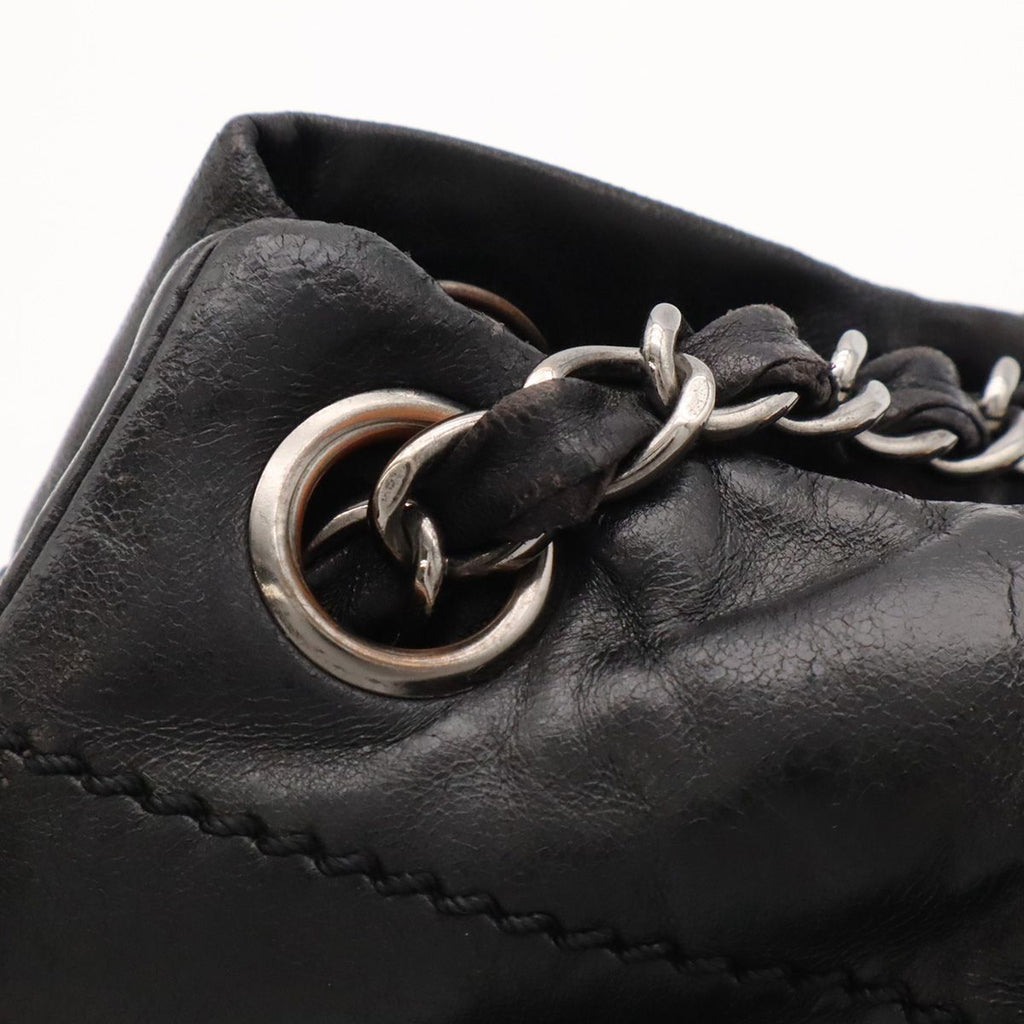 Chanel Logo Chain Shoulder Bag Leather Black Silver — view 7